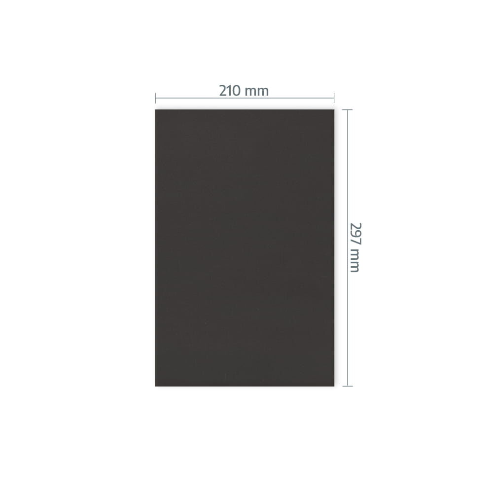 Schwarzer A4-Zuschnitt Reflecto 3011 mit Maßangabe 210 × 297 mm
