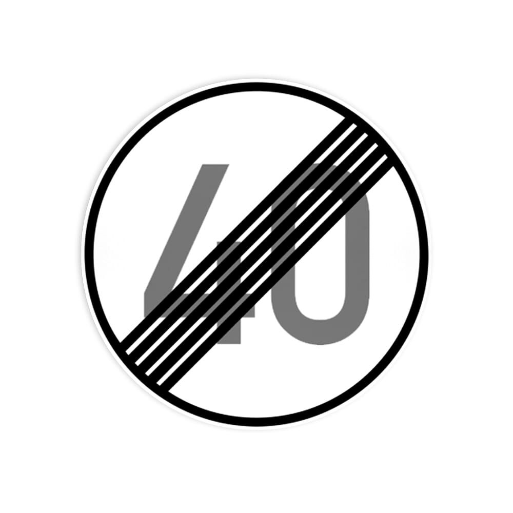 VZ 278-40 Ende der zulässigen Höchstgeschwindigkeit 40 km/h VZ 278-40 Ende der zulässigen Höchstgeschwindigkeit 40 km/h