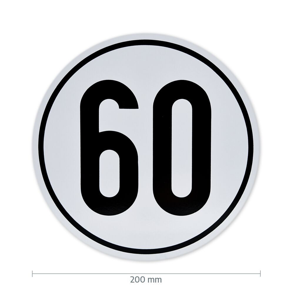 Geschwindigkeitsschild 60 km/h mit Maßangabe 200 mm Durchmesser