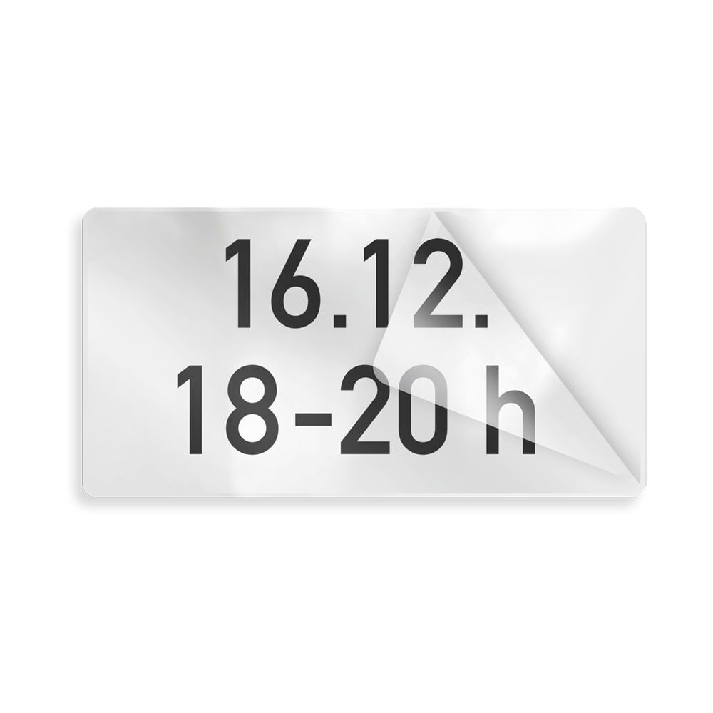 Ablösbares Overlay mit Datum 16.12., Uhrzeit 18–20 Uhr, Ecke abgezogen