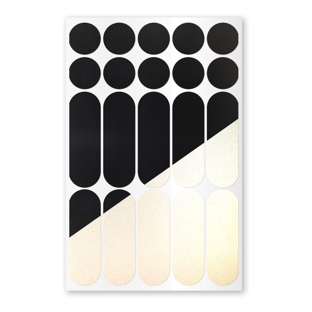 Reflexsticker Kreise und abgerundete Streifen in Schwarz auf Stickerbogen
