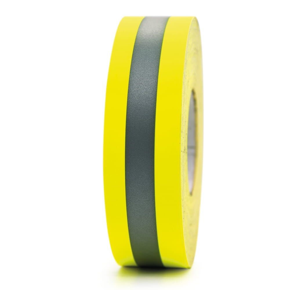 Frontale Ansicht der 50 m 3M Scotchlite 9687 Reflexgewebe-Rolle, gelb-silber-gelb