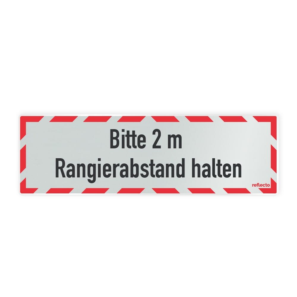 Hinweisschild Bitte 2 m Rangierabstand halten! selbsthaftend+ 150 x 500 mm