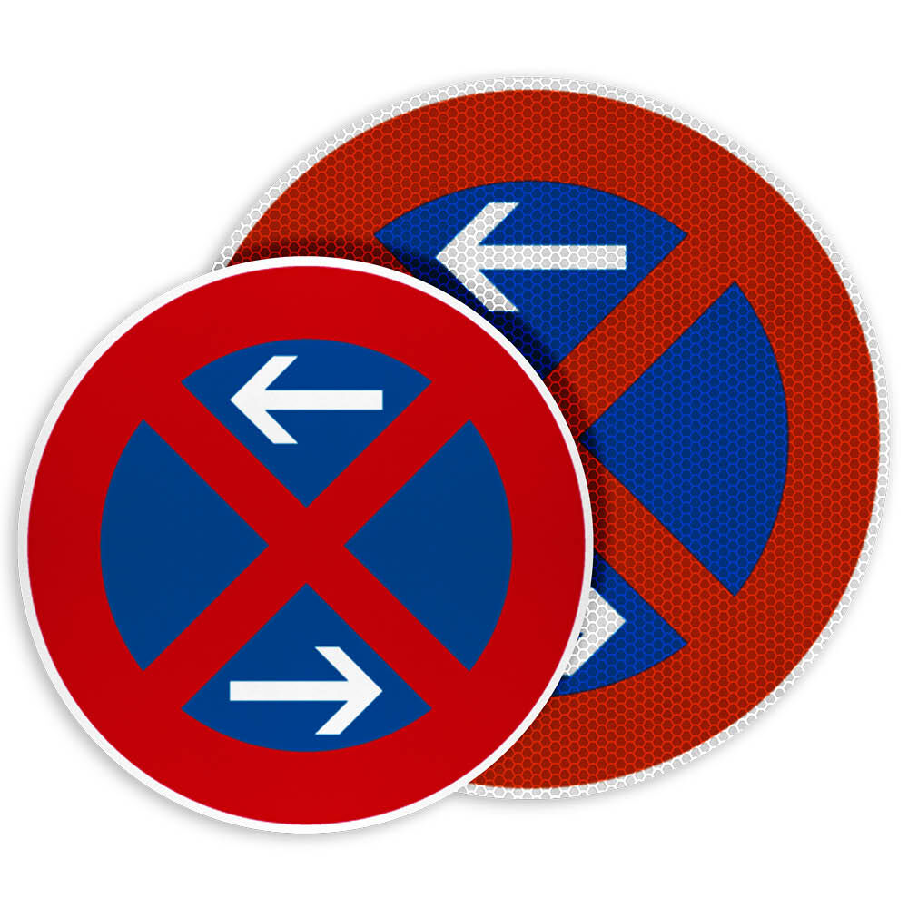 Halteverbot-Schild mit Pfeilen links/rechts, reflektierend, rund