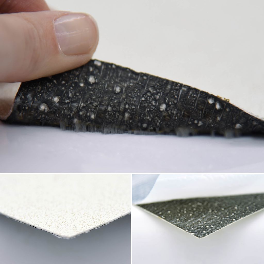 Collage aus drei  Bildern, welche die Ecken und Klebeseiten des Materials zeigen