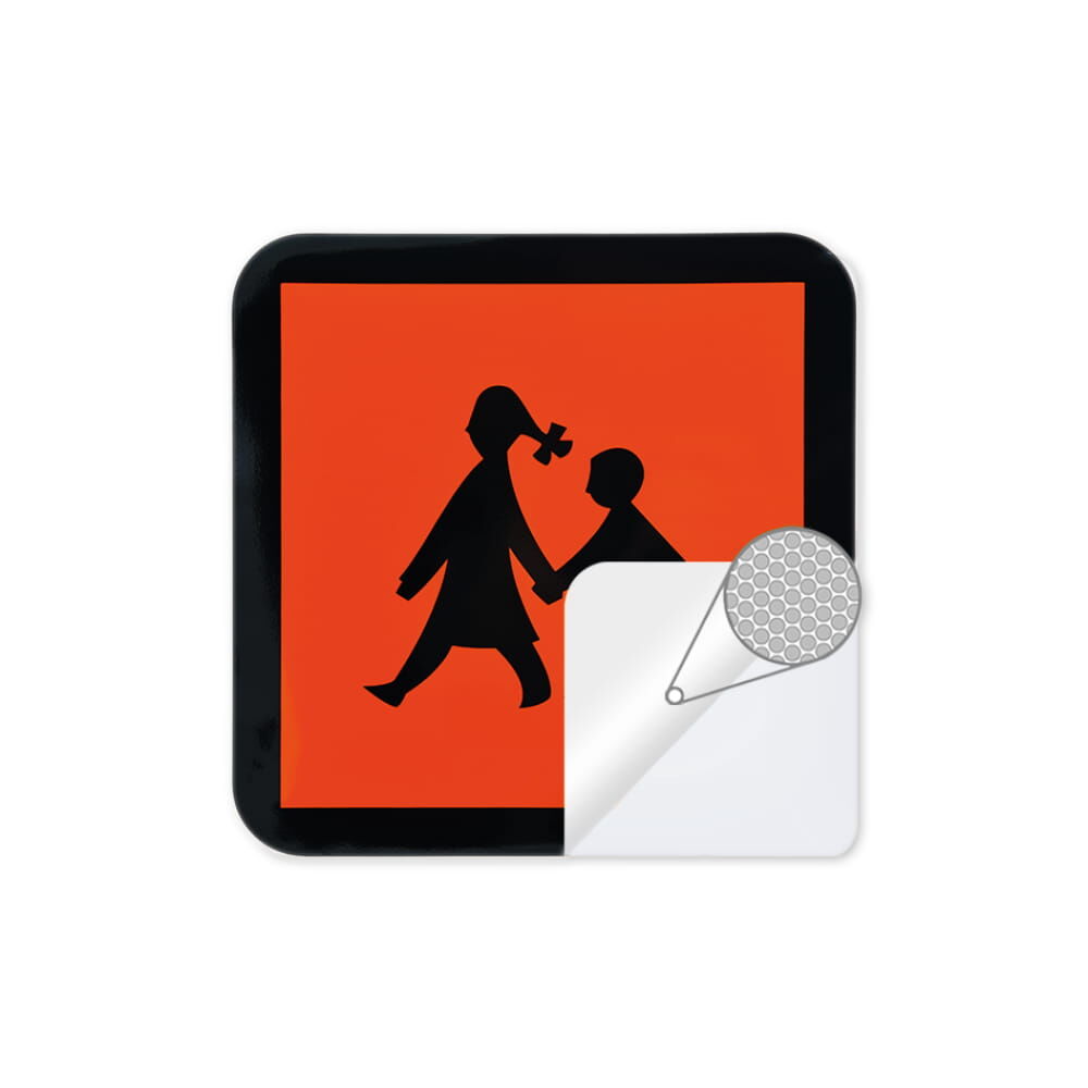 Schulbusschild mit Reflexfolie, Detail der prismatischen Struktur