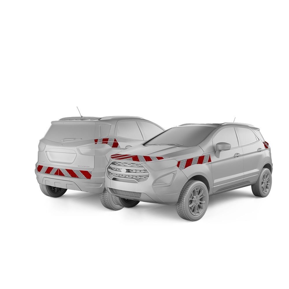 Ford EcoSport in Front- und Heckansicht mit Komplettwarnmarkierungssatz, Baujahr 2018
