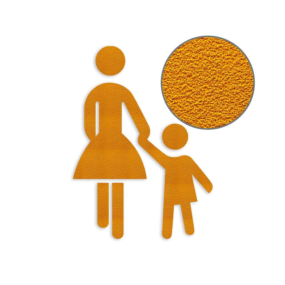 Gelbes Stamark Mutter-Kind Piktogramm, Detailkreis zeigt Struktur