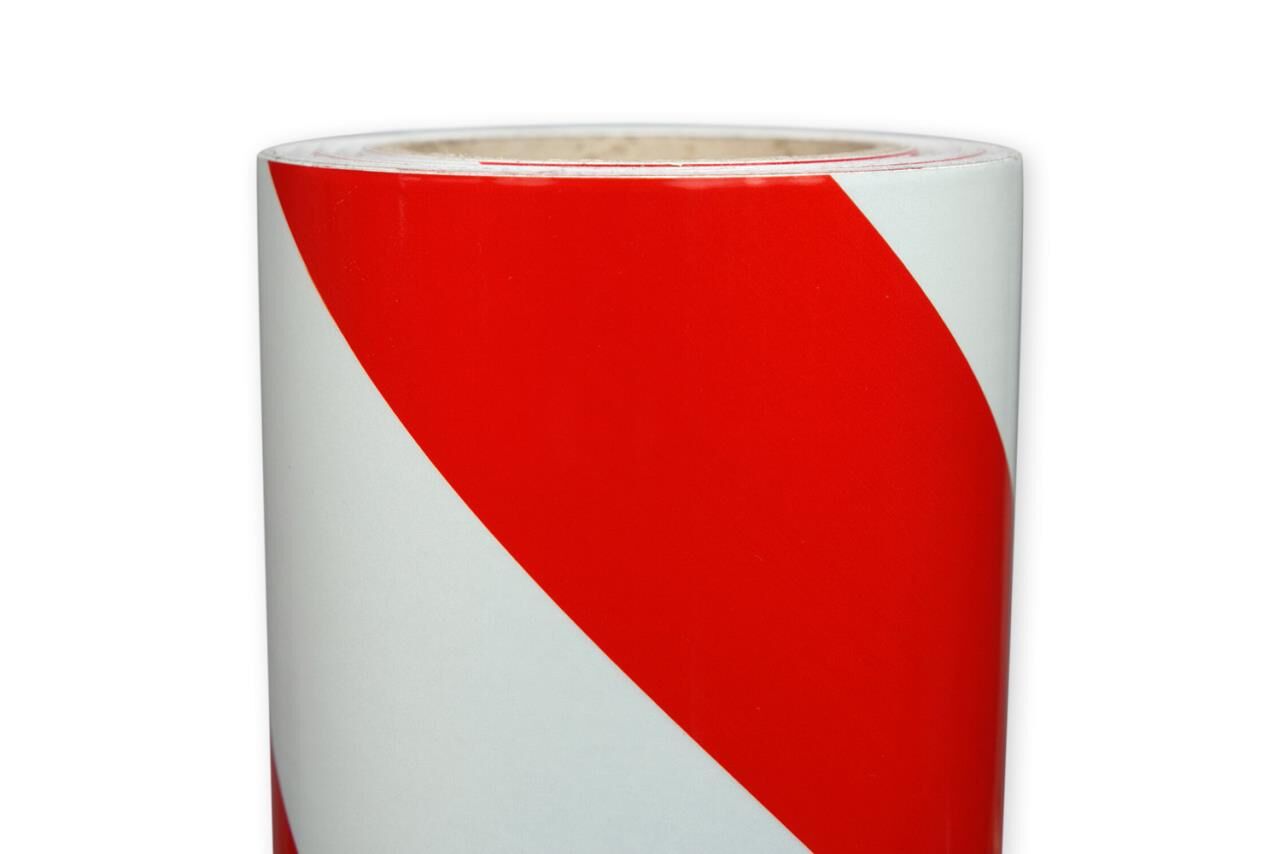 Detailansicht: Rolle Orafol ORALITE 5431 Industrie-Warnfolie rot-weiß diagonal, 600 mm, linksweisend