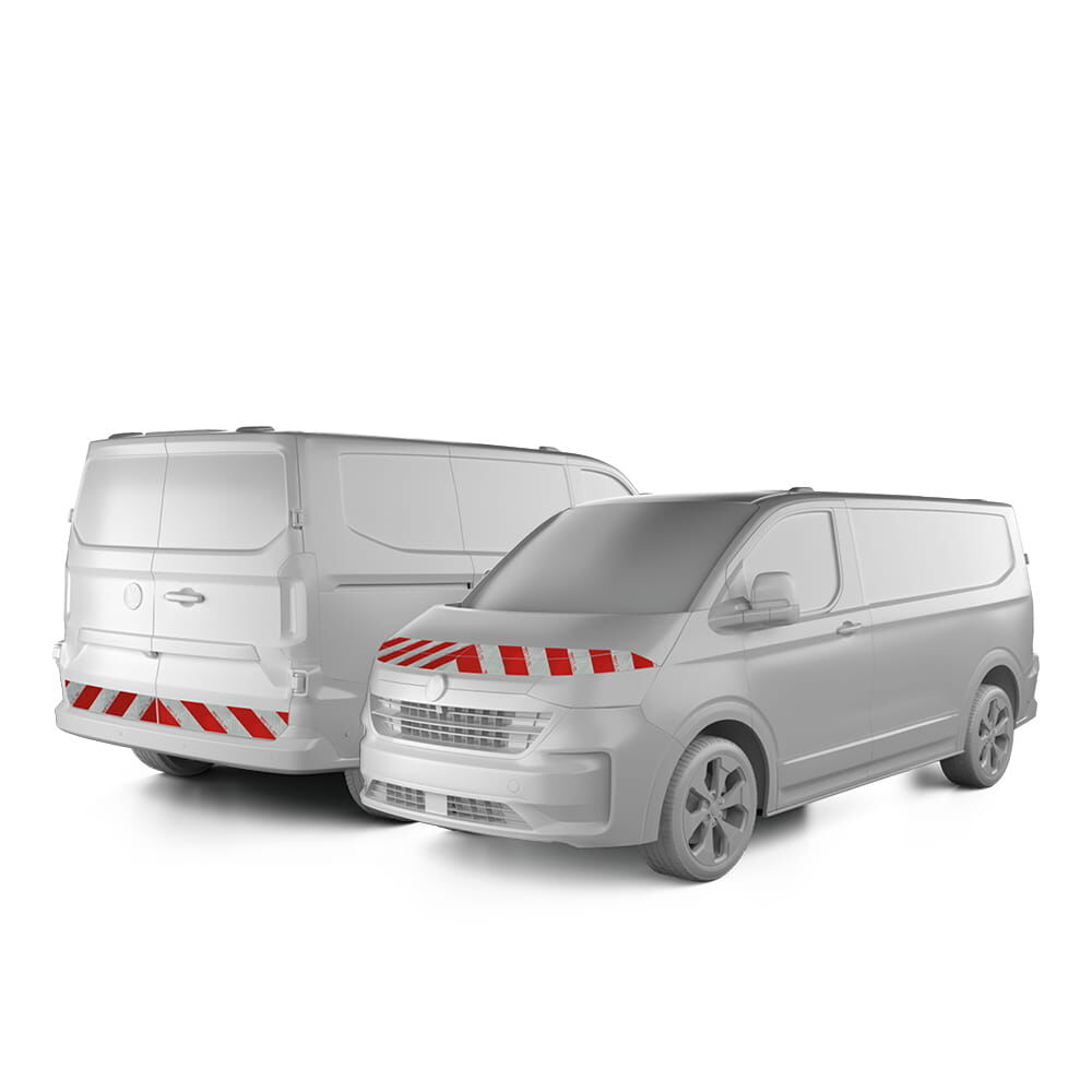 VW New Transporter mit Hecktür, ausgestattet mit Front- und Heckwarnmarkierung, Baujahr 2025