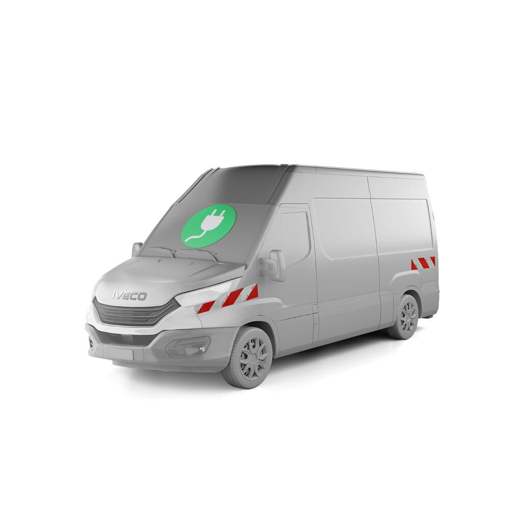 Iveco (e)Daily mit Seitenwarnmarkierung, Baujahr 2024