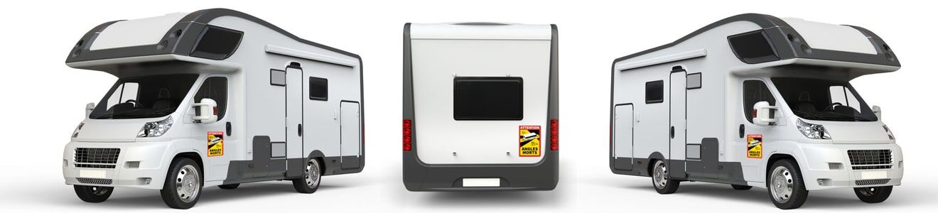 Bild zeigt Illustration von Anbringung Toter Winkel-Schilder an Wohnmobilseiten und Heck
