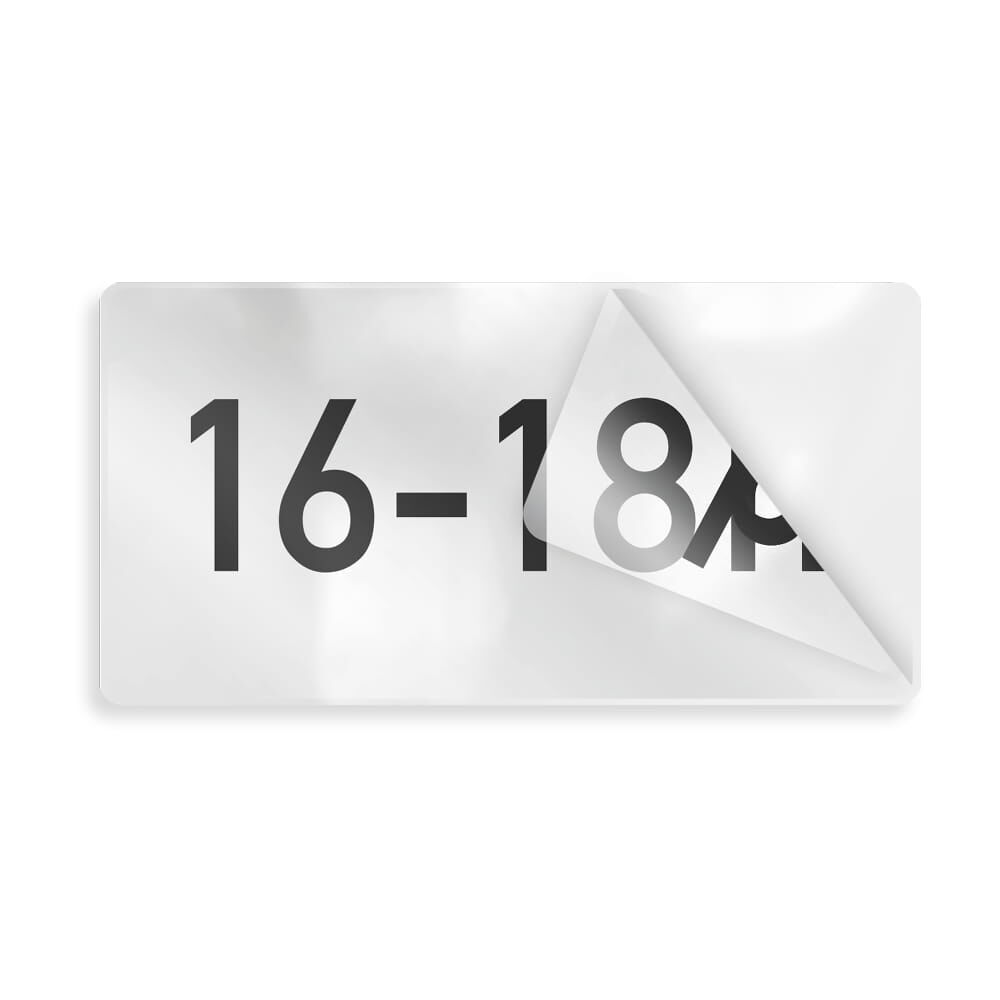 Overlay für Zusatzzeichen mit Beispieltext: 16 - 18h, Ecke leicht abgelöst