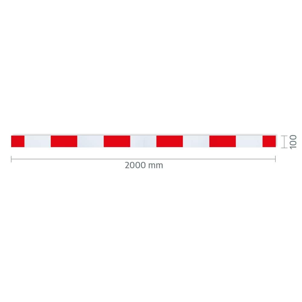 Maßskizze Zuschnitt RA1 100 mm × 2000 mm, rot-weiß Blockmuster