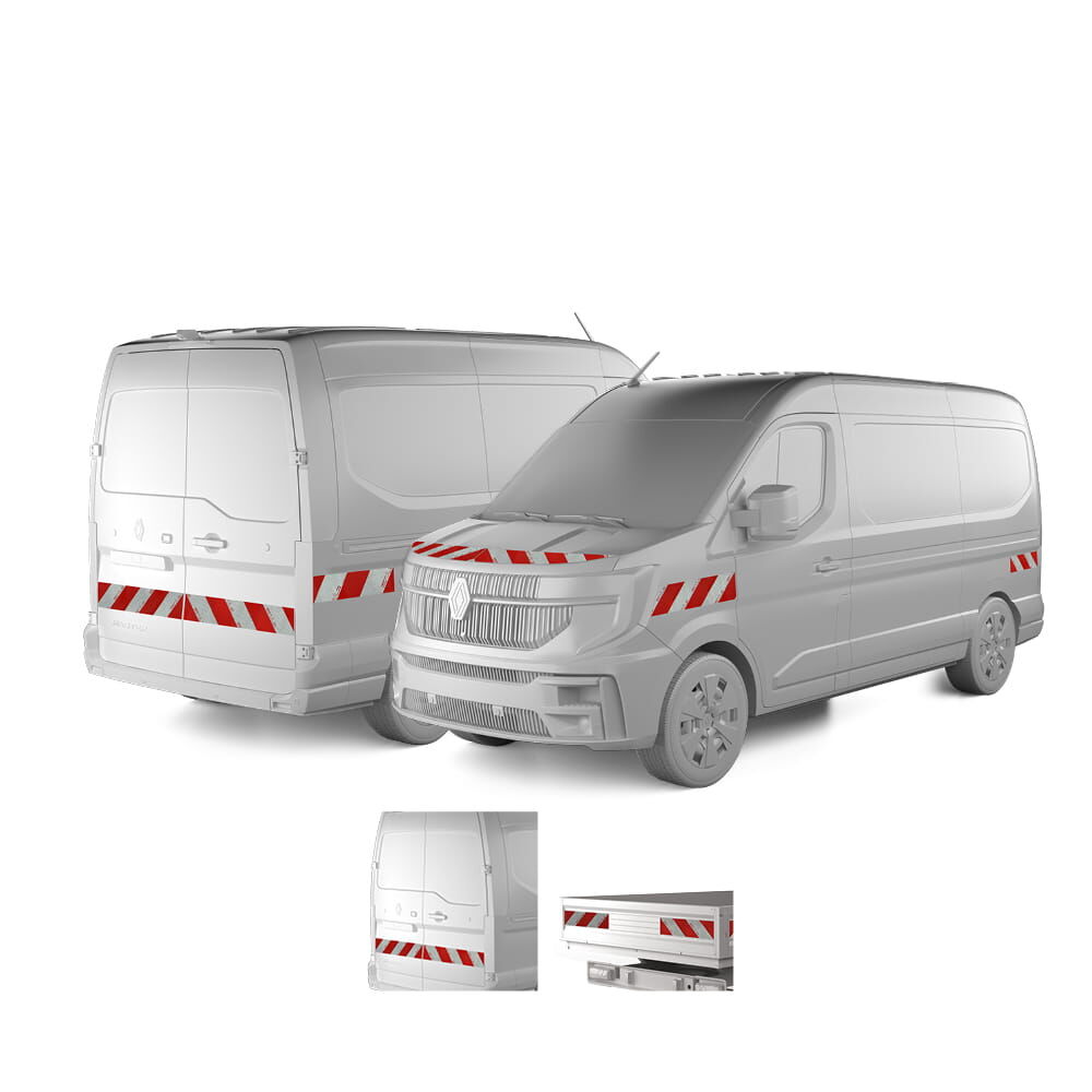 Warnmarkierung am Renault Master 2024: Streifen vorn, seitlich und am Heck gemäß DIN 30710