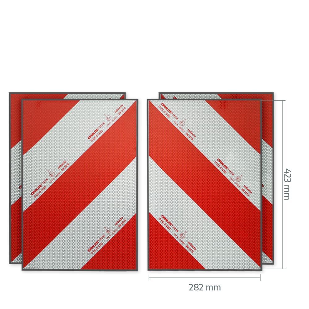 Reflecto 5921M Warnmarkierung 423 × 282 mm, Set aus vier Zuschnitten mit Maßangaben