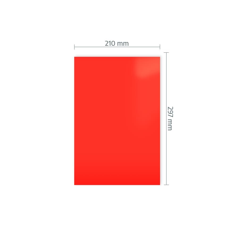 A4-Bogen ORACAL 7510 Rot mit Maßangabe 210 × 297 mm.