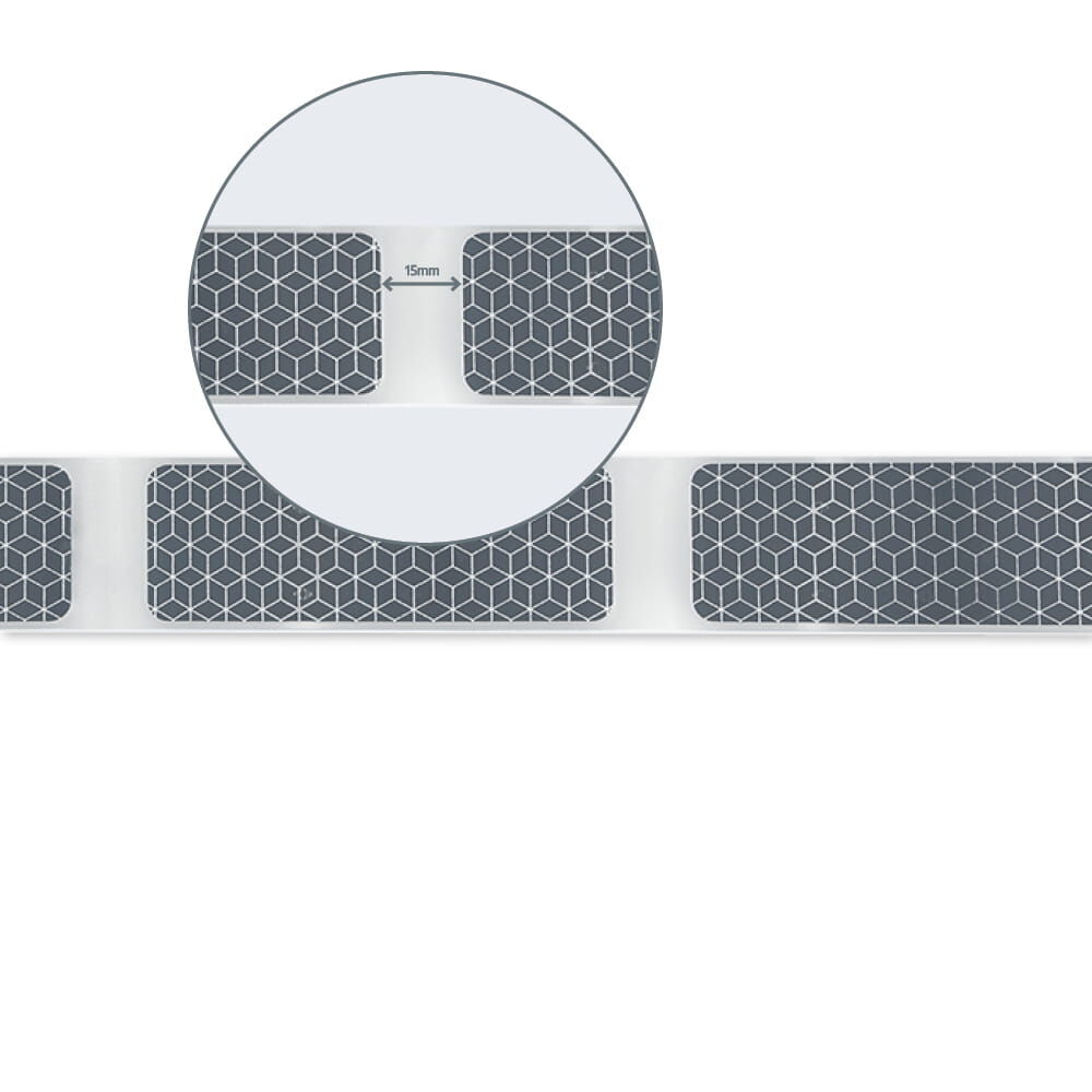 VC 110 Police Gaps Konturmarkierung 90×30 mm, Nahaufnahme mit 15 mm Abstand