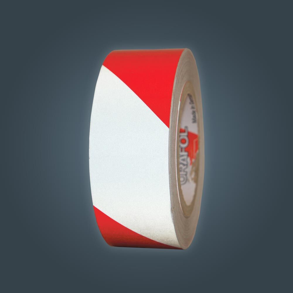 Einzelne Rolle Orafol ORALITE 5431 Industrie-Warnfolie rot-weiß reflektierend, 50 mm, rechtsweisend