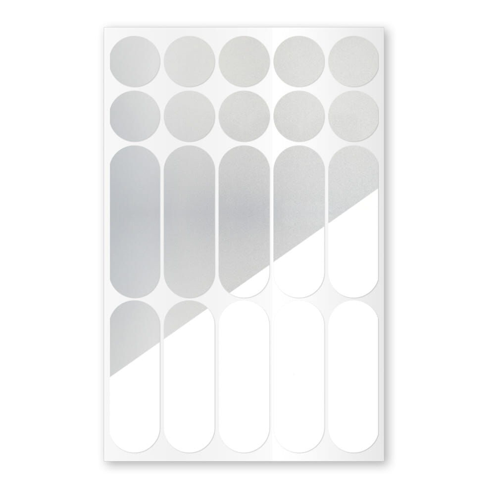 Reflexsticker Kreise und abgerundete Streifen in Weiß auf Stickerbogen
