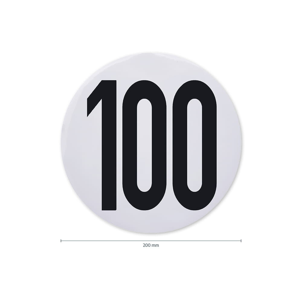 100-km/h-Aufkleber mit Maßangabe 200 mm Durchmesser