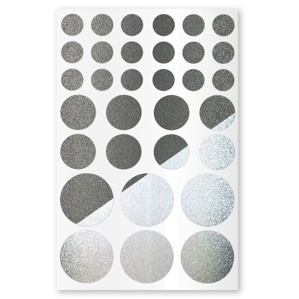 Einzelbogen Metallic-Punkte-Sticker, sortiert nach Durchmesser, schwarz