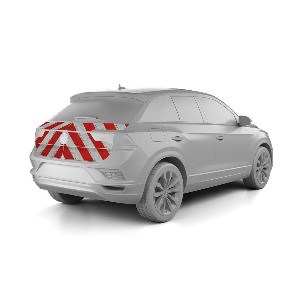 VW T-Roc mit Komplettwarnmarkierungssatz in rot-weiß, Baujahr 2022