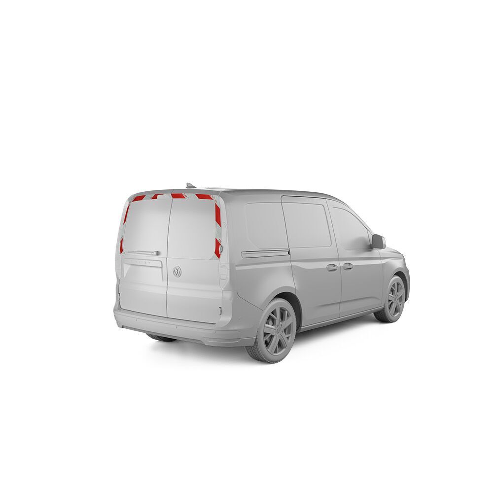 VW Caddy V, Heckwarnmarkierung oben ohne Blindfenster für Hecktüren, rot-weiß