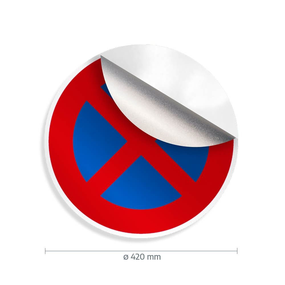 Haltverbotsschild Ø420 mm mit abziehbarer Folie (Ecke angehoben)
