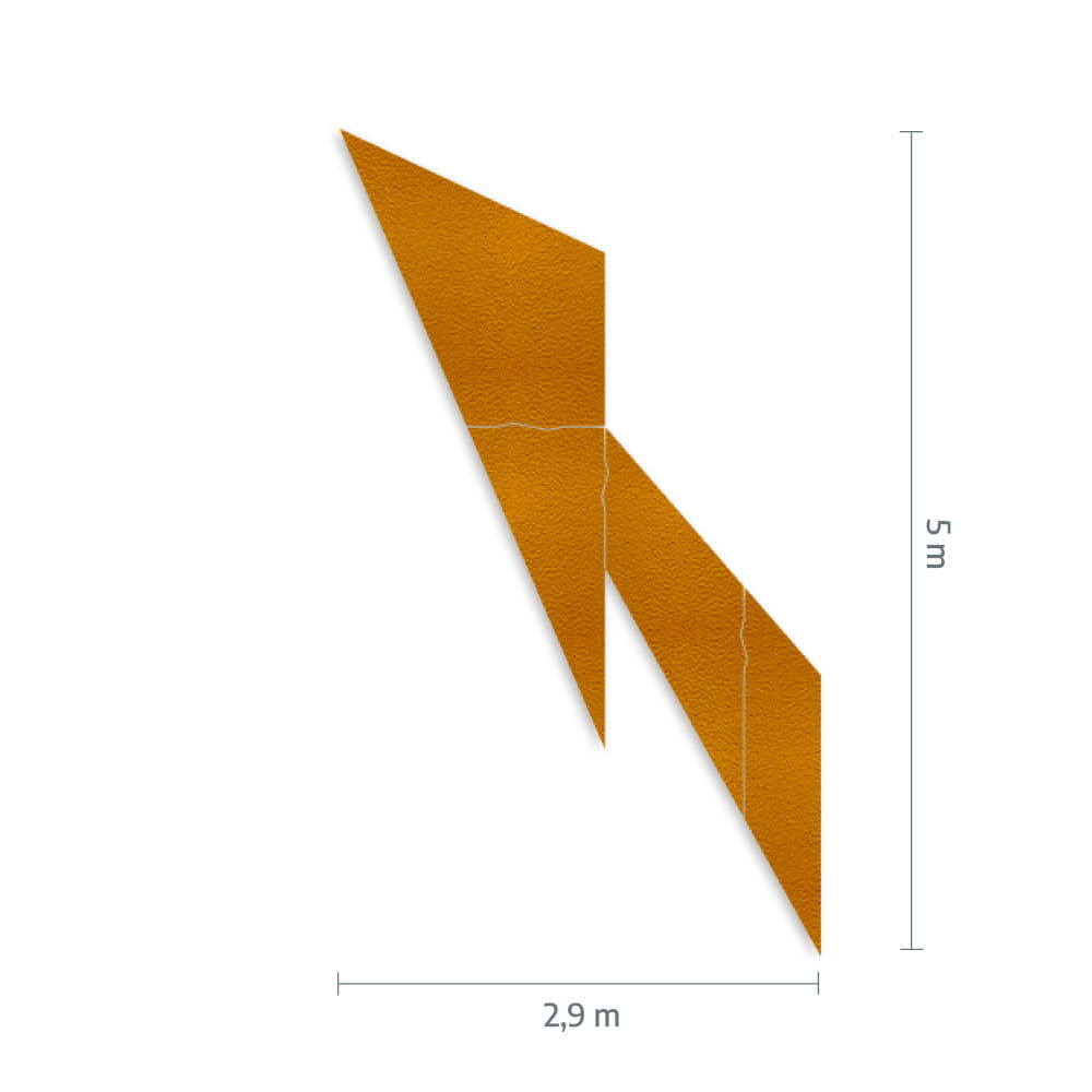 Maßgrafik des Pfeils: Breite 2,9 m, Höhe 5 m, Verkehrsklasse P6 in gelb