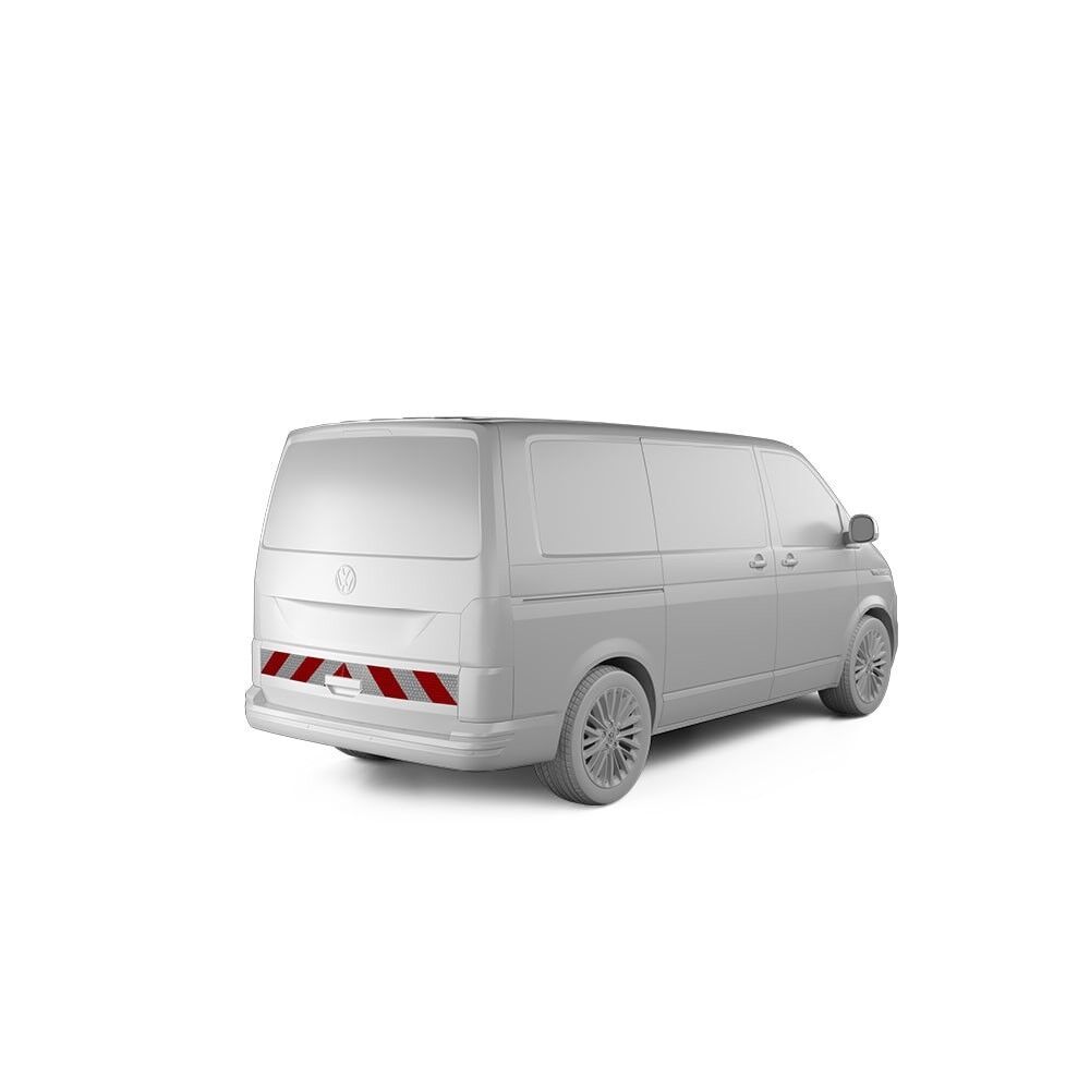 VW T6.1 mit Heckklappe, ausgestattet mit Heckwarnmarkierung, Baujahr 2019