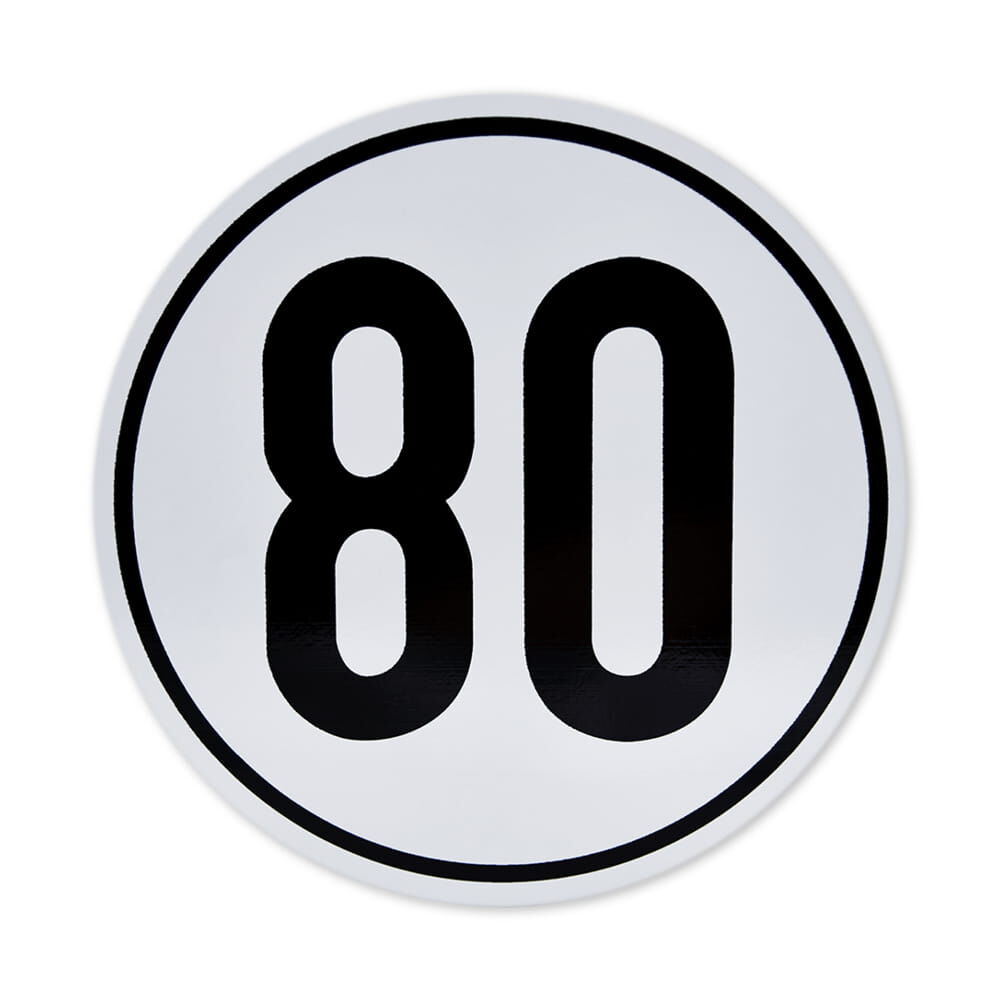 Geschwindigkeitsschild 80 km/h für Deutschland, Frontalansicht