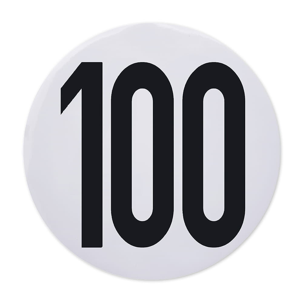 Einzelner runder 100-km/h-Aufkleber, 200 mm, weiße Folie mit schwarzer Zahl