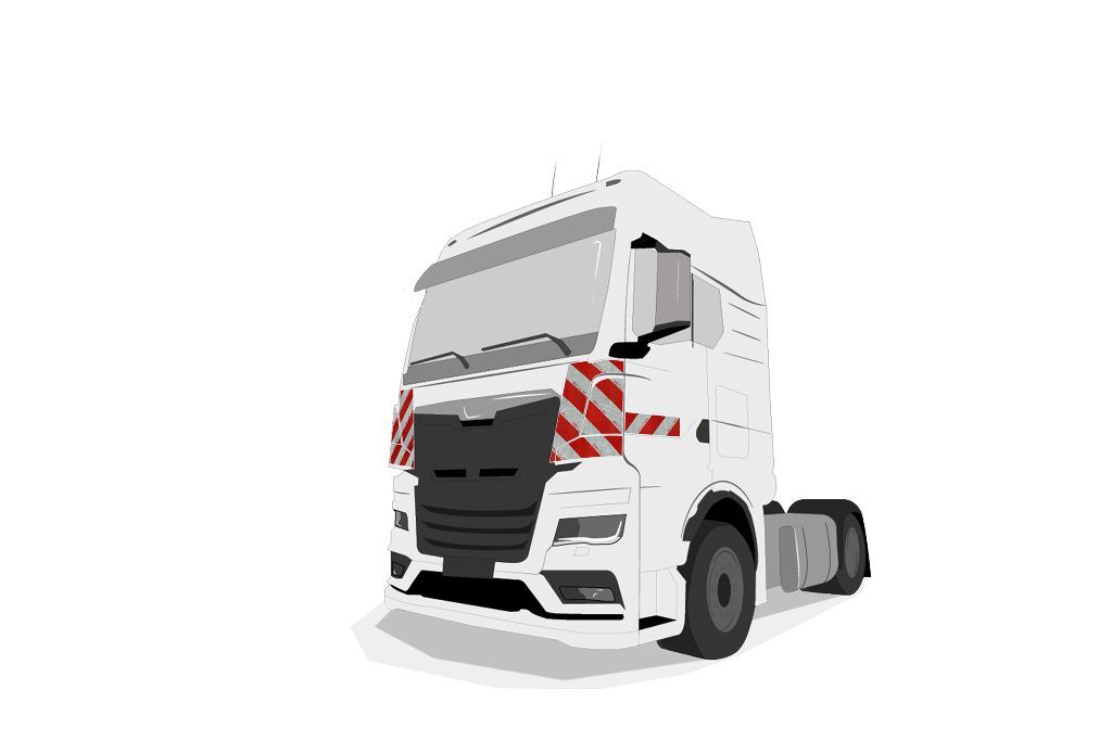 Zugmaschine in Frontansicht mit Komplettwarnmarkierungssatz, passend für MAN TGX/TGS/TGM/TGL
