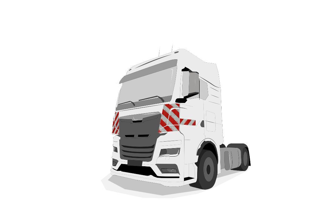 Zugmaschine in Frontansicht mit Komplettwarnmarkierungssatz, passend für MAN TGX/TGS/TGM/TGL