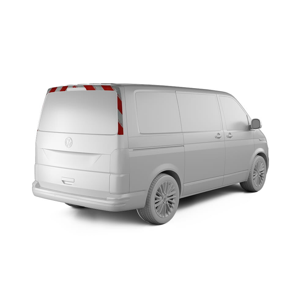 VW T6/T6.1 Heckwarnmarkierung oben ohne Blindfenster für Heckklappen, rot-weiß