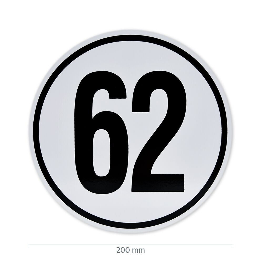 Geschwindigkeitsschild 62 km/h mit Maßangabe 200 mm Durchmesser