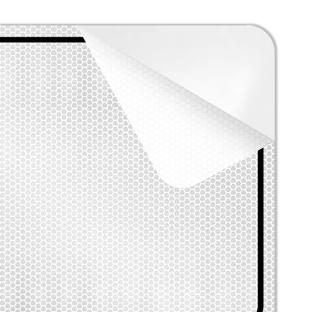 Detail abgelöste Ecke von selbstklebendem Zuschnitt