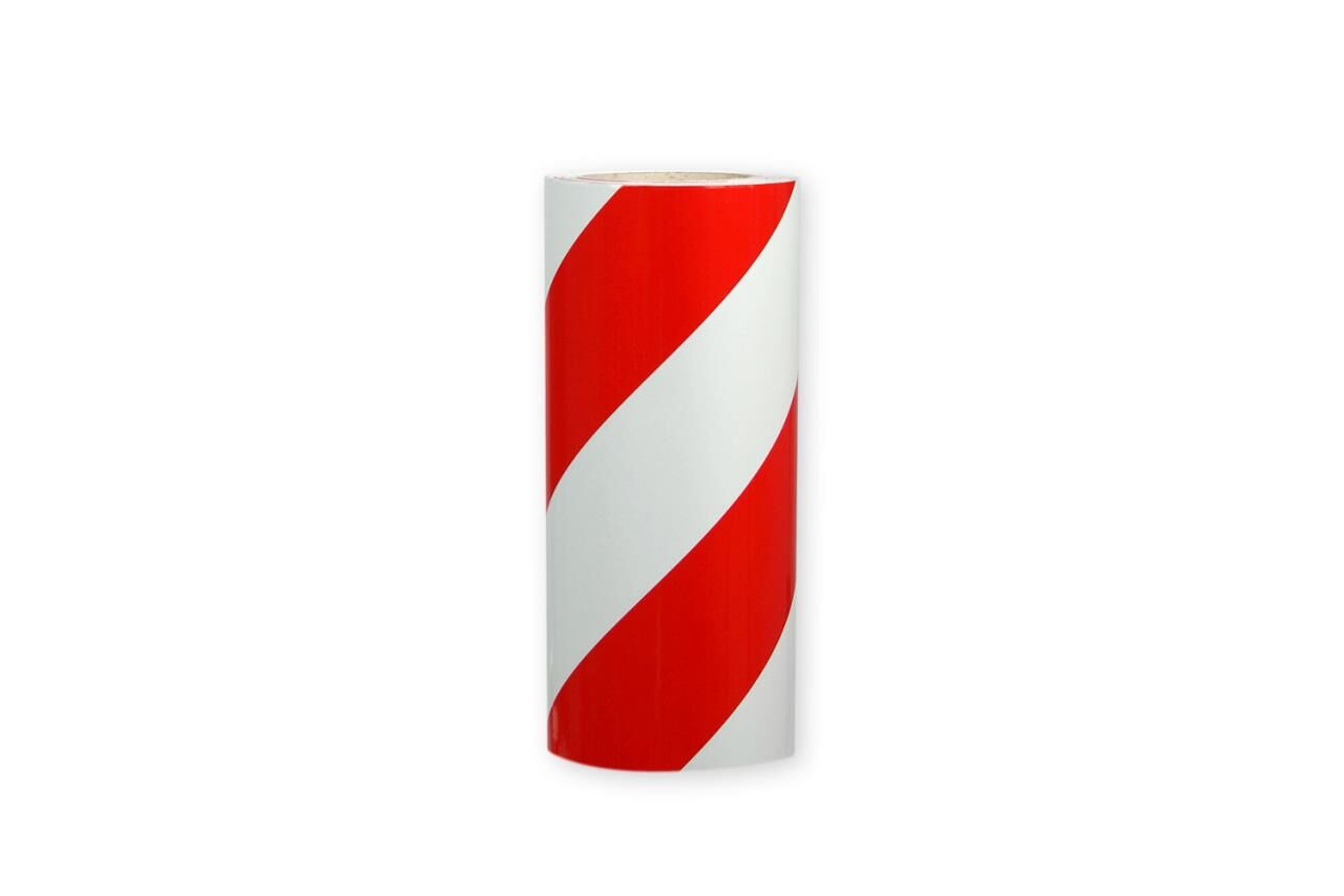 Einzelne Rolle Orafol ORALITE 5431 Industrie-Warnfolie rot-weiß diagonal, 300 mm, rechtsweisend