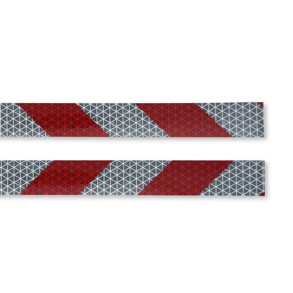 5931M Warnmarkierung rot-weiß als diagonales Streifenband in Nahansicht