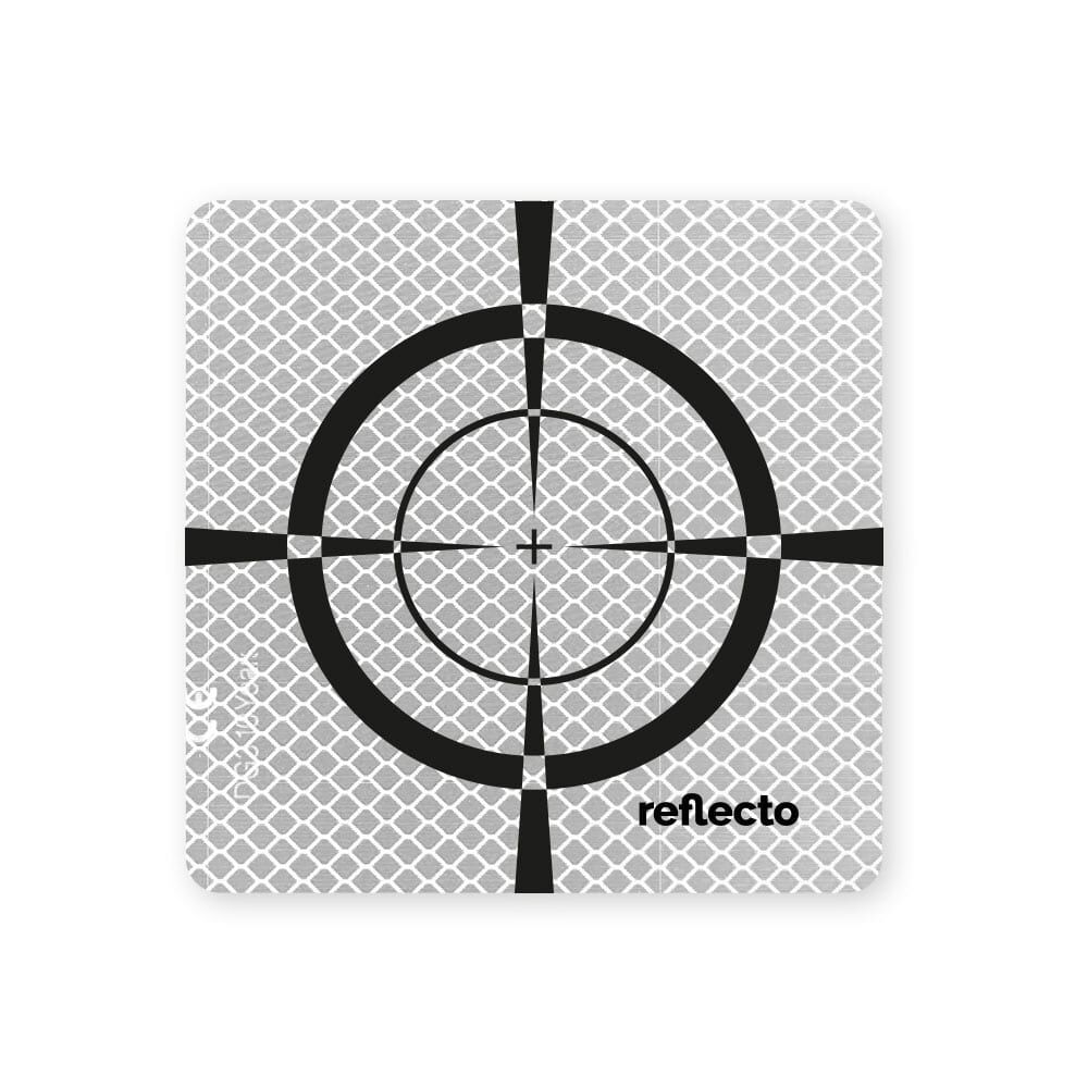 Reflektierende Zielmarke 100 x 100 mm in Weiß mit schwarzem Fadenkreuz, Vorderansicht