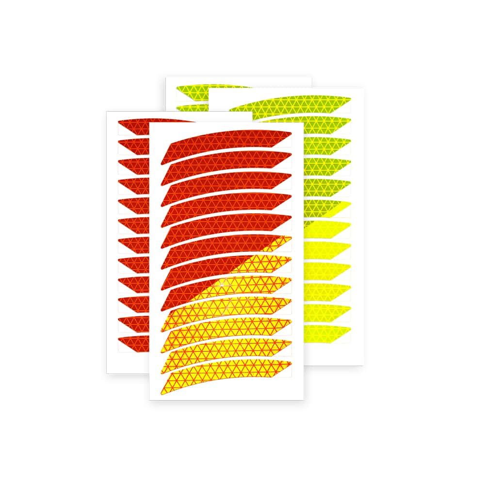 Neon-Felgensticker 12–24 Zoll in Fluor-Orange und Fluor-Lime auf Stickerbögen