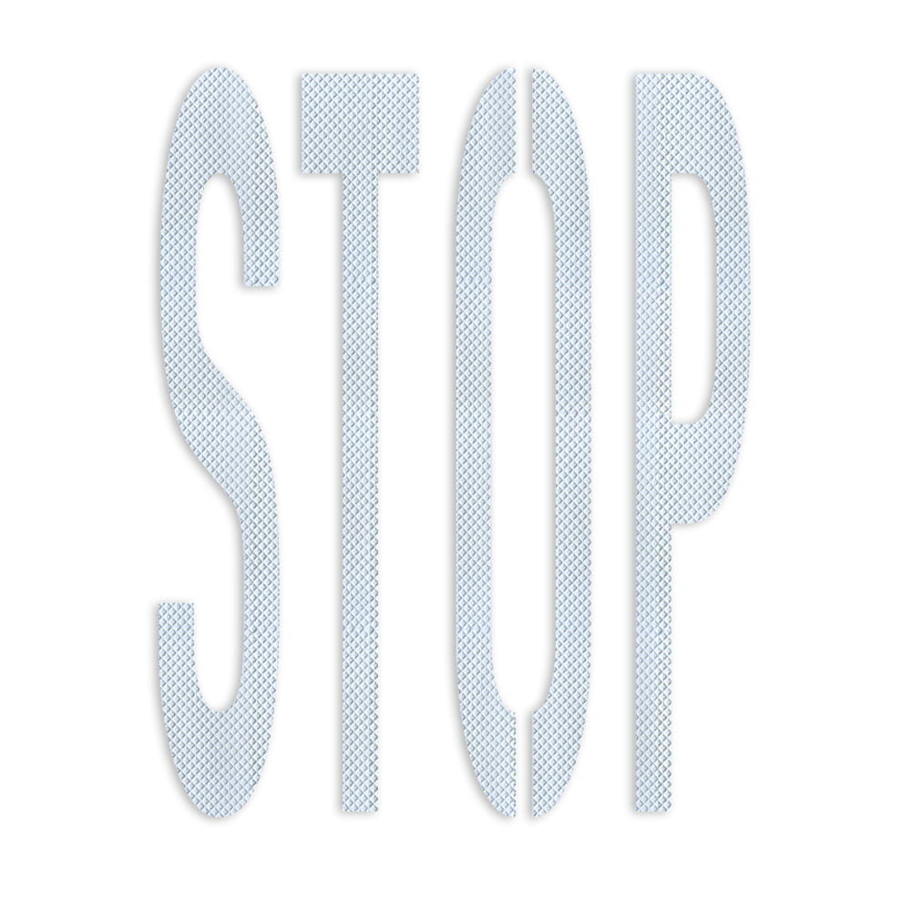 Selbstklebendes Fahrbahn-Piktogramm "STOP" in weiß , Verkehrsklasse P7