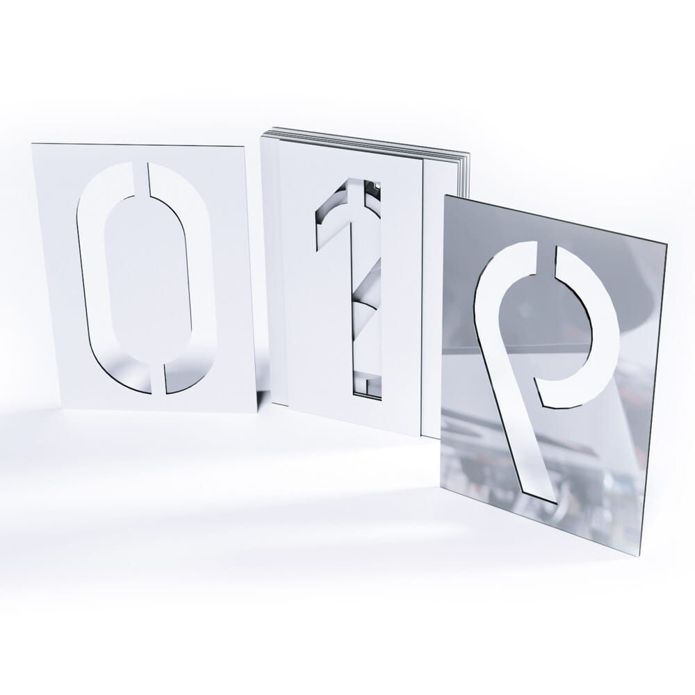 Stehende Schablonen, 0 frontal sichtbar, 9 von hinten sichtbar