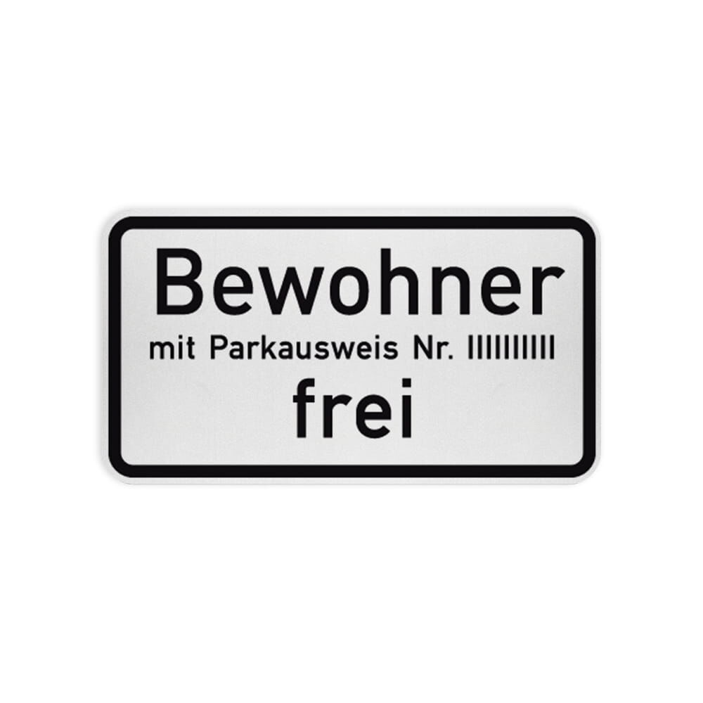 VZ 1020-32 Bewohner mit Parkausweis Nr. … frei VZ 1020-32 Bewohner mit Parkausweis Nr. … frei