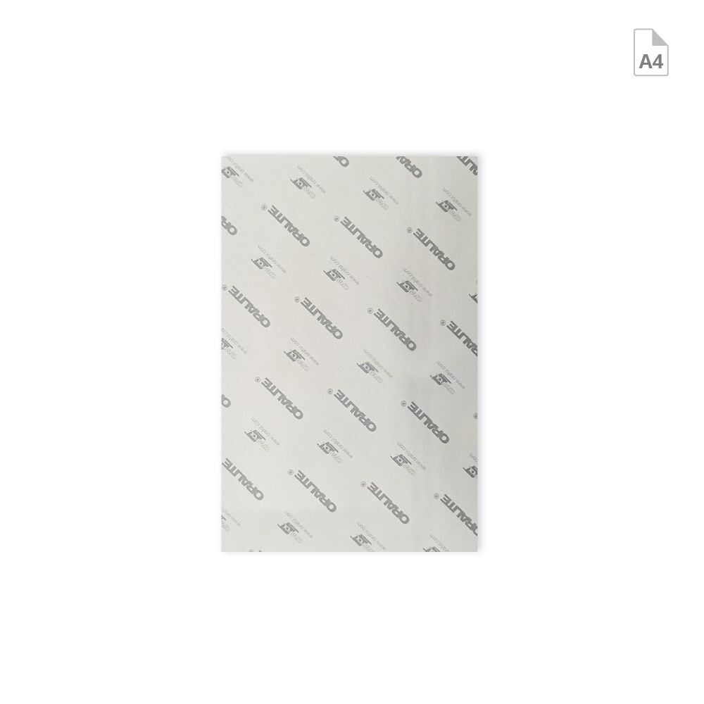 Rückseite des Zuschnittes zeigt weißes Trägerpapier mit Orafol Oralite Logo