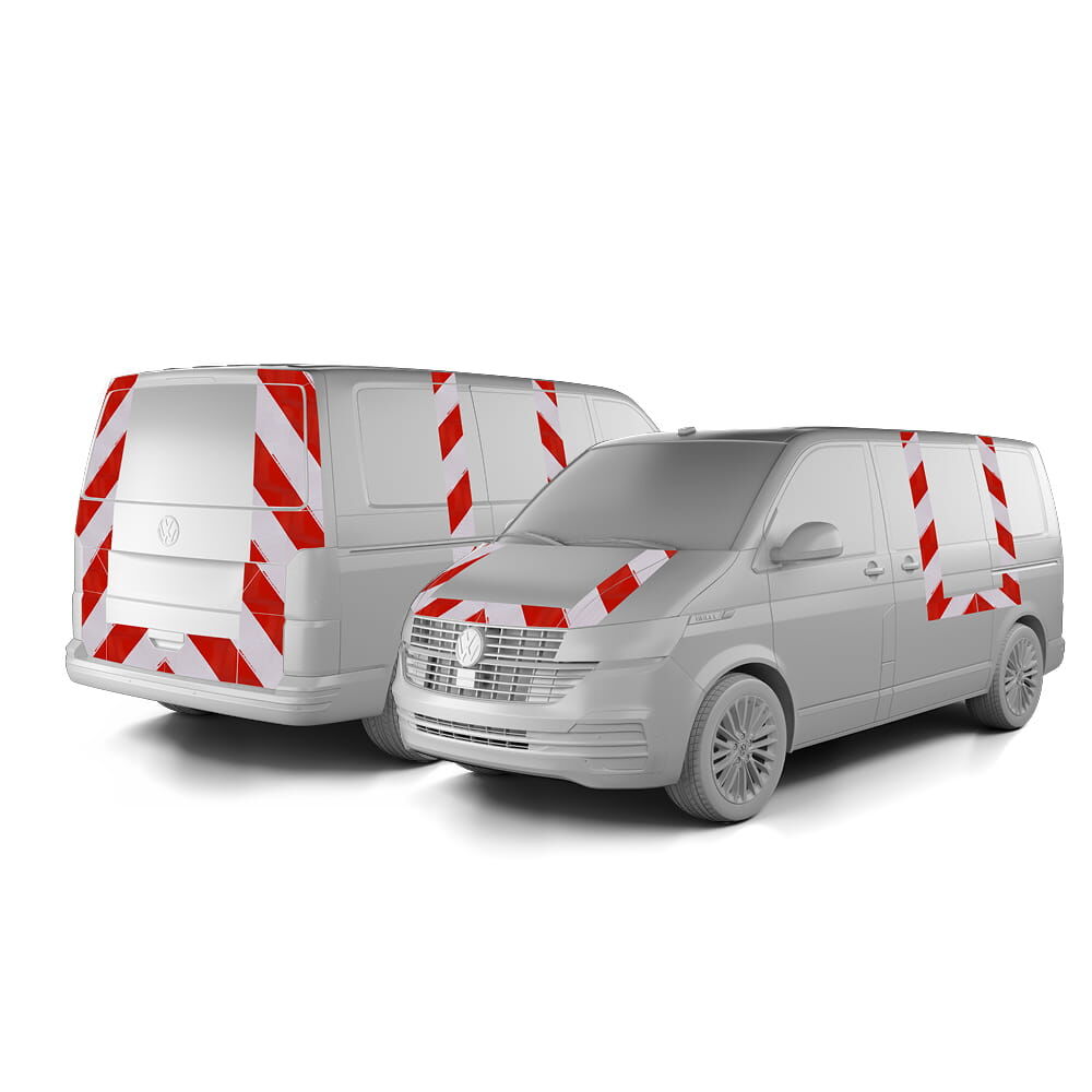 VW T6/T6.1, ausgestattet mit Komplettwarnmarkierungssatz nach BF3