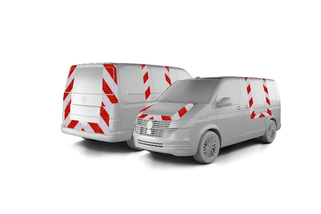 VW T6/T6.1, ausgestattet mit Komplettwarnmarkierungssatz nach BF3