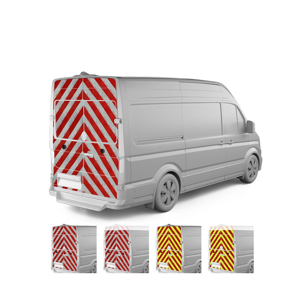 VW Crafter, Baujahr 2017, Heckwarnmarkierung mit Variantenvorschau der Farben und Höhen