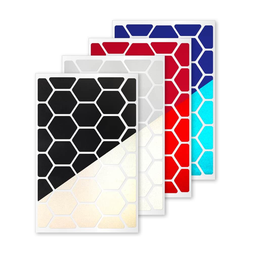 Reflexsticker Light Waben in mehreren Farben auf Stickerbögen im Überblick